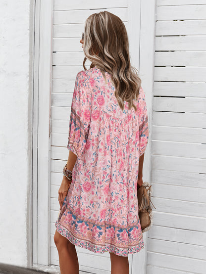 Loose Floral Printed Wholesale Dresses Short Sleeve Casual Dress