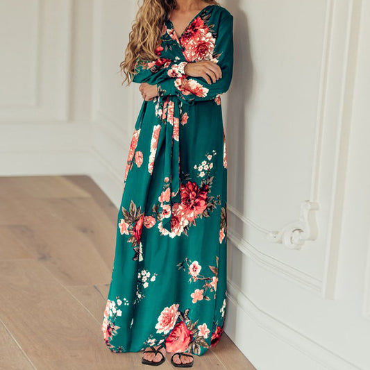 Full Sleeve Wholesale Printing Maxi Dress