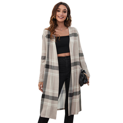 Xmas Gingham Wholesale Slim Long Cardigan For Women