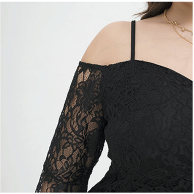 Plus Size Cami Flare Sleeve Lace Slim See-Through Maxi Dress