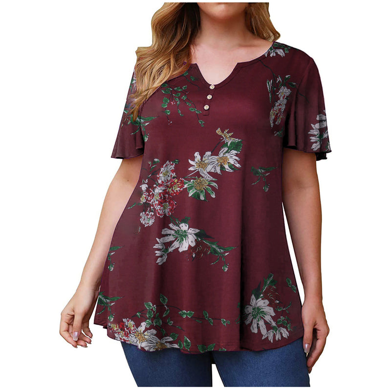 Fashion Print Short Sleeve Casual Curve Women'S T Shirts Loose Pullover Wholesale Plus Size Clothing