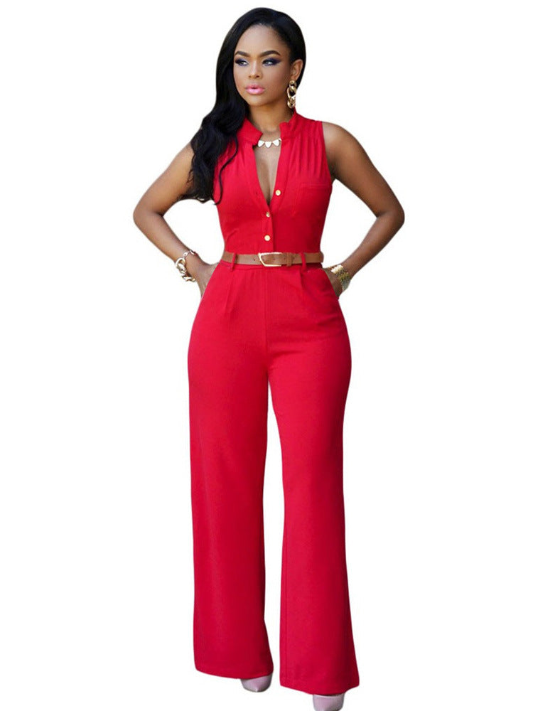 Sleeveless Solid Slimmed Wholesale Jumpsuits With Belt