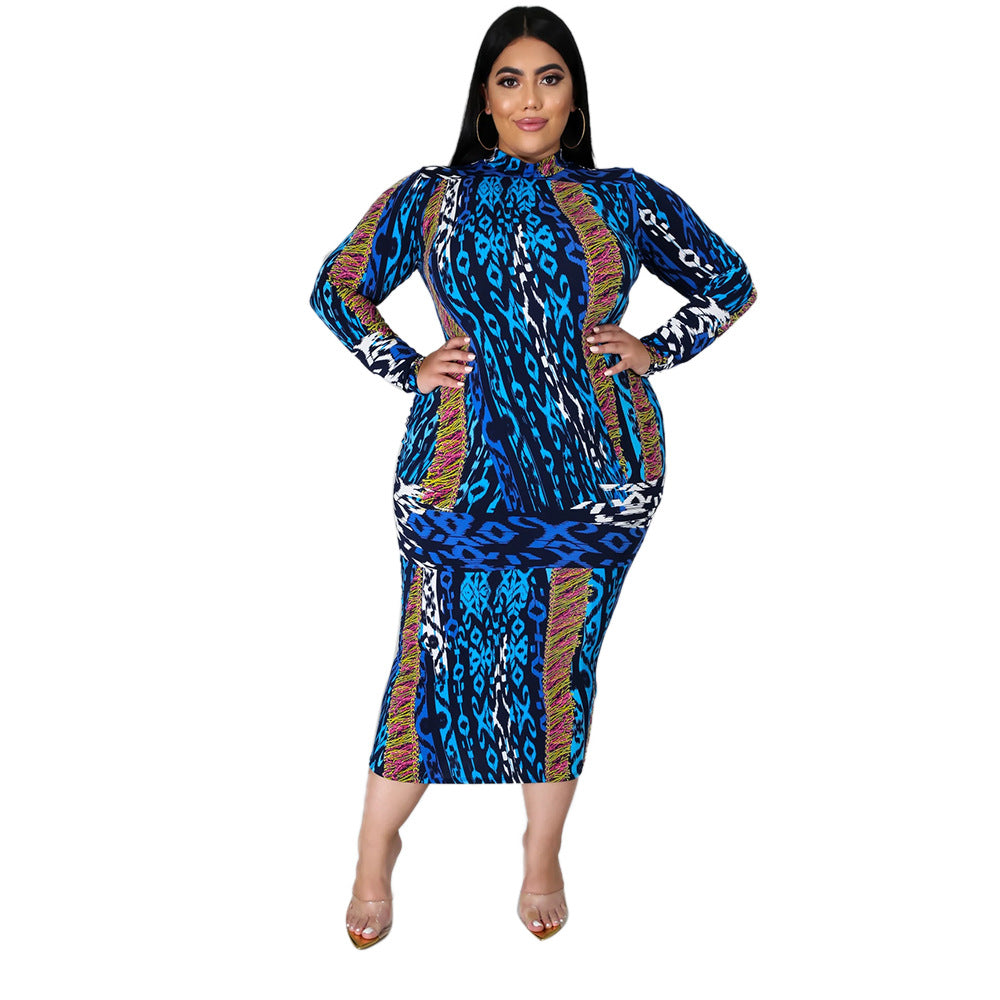 Irregular Print Slim Women Wholesale  Plus Size Dresses