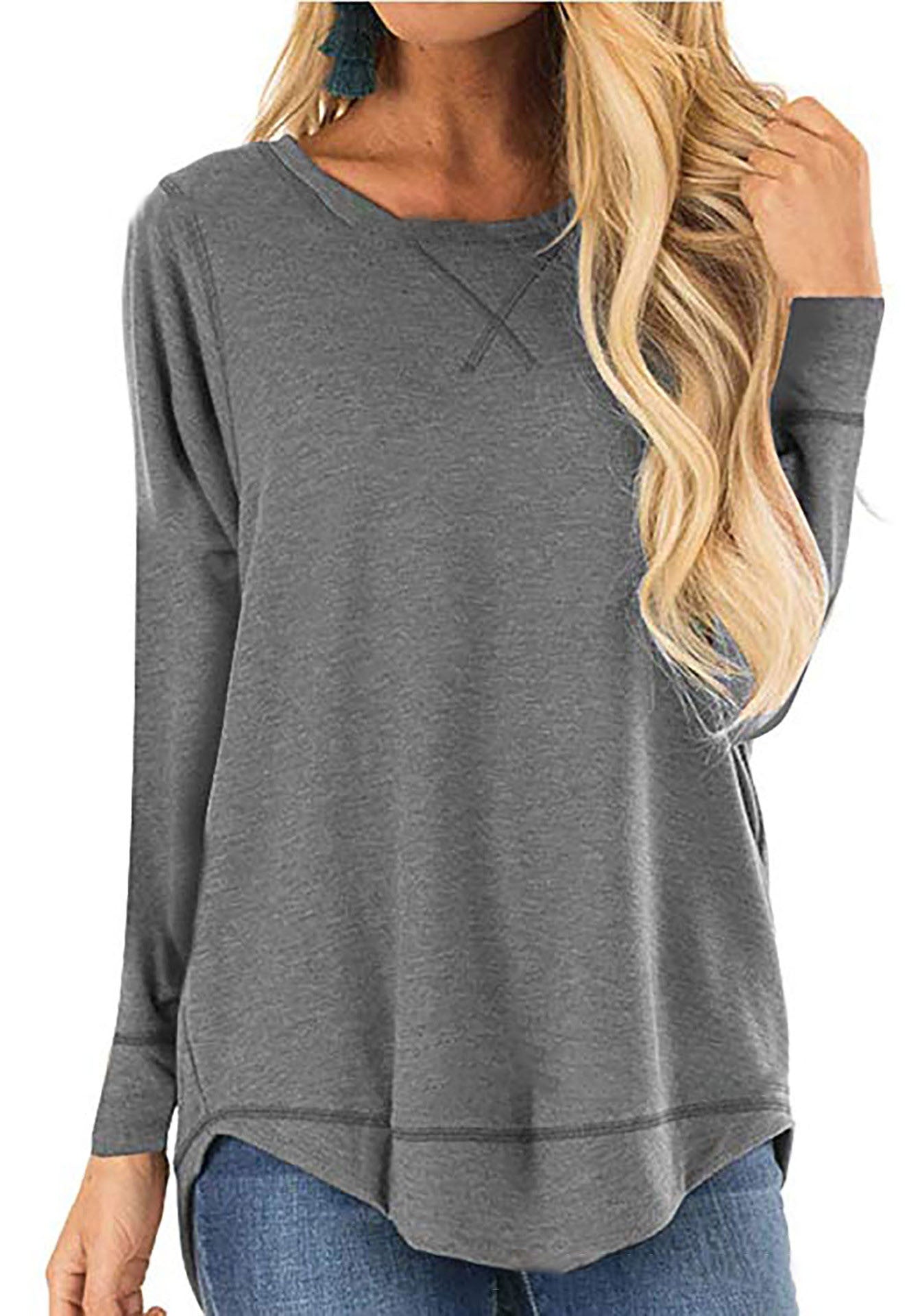 Round Neck Long Sleeve Solid Color Loose Women'S Tops Casual Wholesale T-Shirts