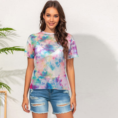 Tie Dye See Through Crew Neck Short Sleeve Tee Wholesale T Shirts