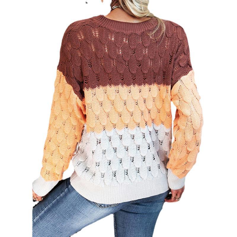 Stitching Contrast Casual Sweater Women Wholesale