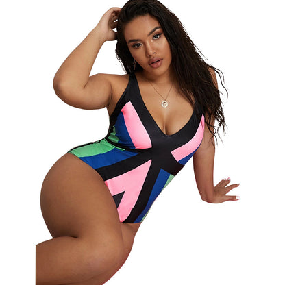 Colorblock One Piece Swimsuits Curve Fashion Plus Size Swimwear Wholesale Vendors