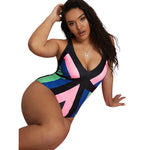 Colorblock One Piece Swimsuits Curve Fashion Plus Size Swimwear Wholesale Vendors