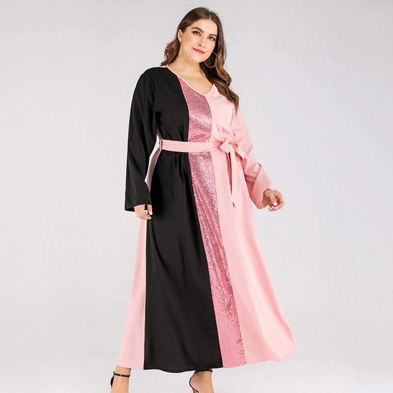 Plus Size Women Dress Stitching Contrast Color Wholesale Clothing Vendors