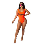 Letter Print Sport Bodysuit Beach Bathing Suit Swim Bikini One Piece