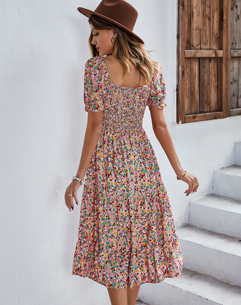 Bohemian Slit Short Sleeve Swing Wholesale Summer Dresses