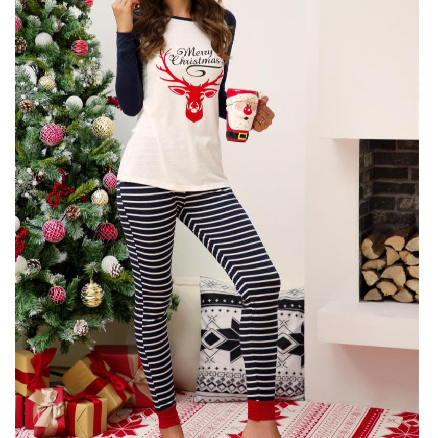 Merry Christmas Striped Women Pajamas Set