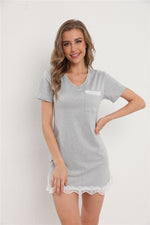 Solid Color Women'S Nightdress Lace Stitching Pajamas Fashion Homewear Wholesale Loungewear