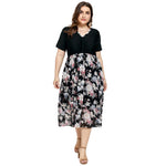 Floral Print V-Neck Short Sleeve Chiffon Mid-Length Casual Curve Dresses Wholesale Plus Size Clothing