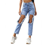 Trendy High Waist Ripped Casual Trousers Jeans Pants Wholesale