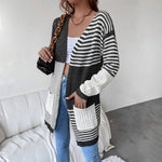 Women Stitching Striped Cardigan Sweater Coat Women Wholesale