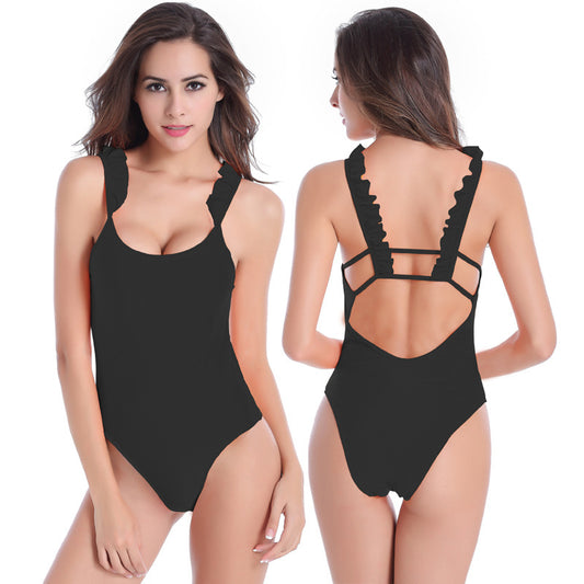 Fungus Trim Backless Solid One Piece Swimwear