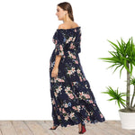 Floral Printed Off Shoulder Curve Maxi Dresses Ruffles Vacation Dress Wholesale Plus Size Clothing