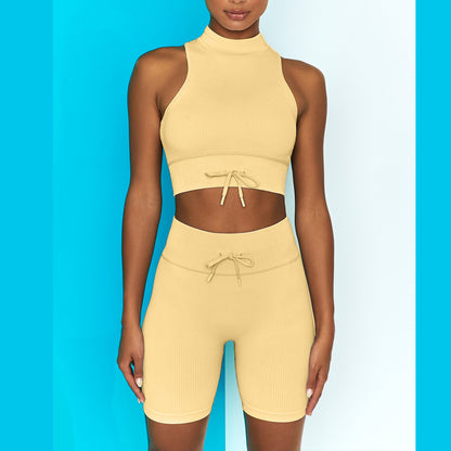 Mock Neck Tank Top ＆ Shorts Sport Pants