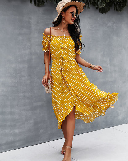 Off Shoulder Polka Dot Casual Wholesale Dresses Fashion Clothing