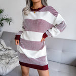 Women Wholesale Striped Casual Loose Sweater Dress Knitted Dress