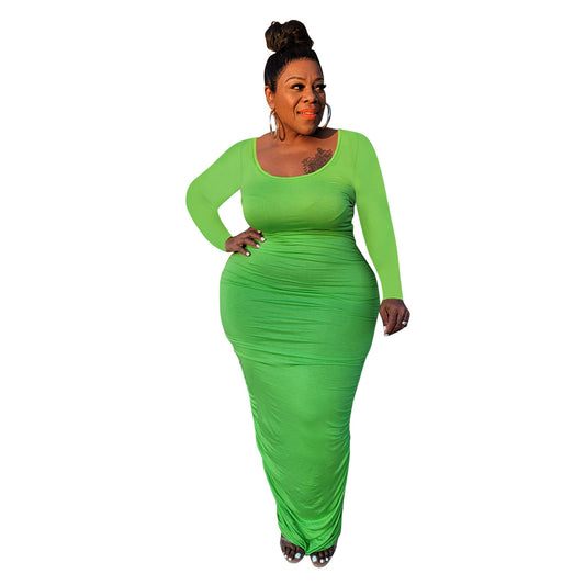 U-Neck Skinny Pleated Plus Size Bodycon Dresses Wholesale For Valentine'S Day & St. Patrick'S Day