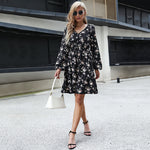 All Over Floral Pattern V Collar Ruffled Hem Dress Wholesale Boutique Clothing