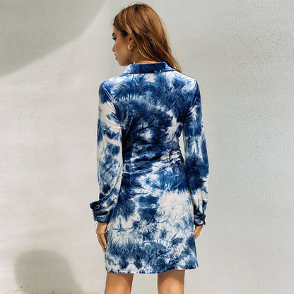 Women Wholesale Velvet Tie-Dye Shirt Dresses