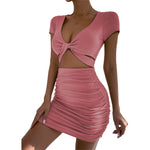 Summer Short Sleeve V-Neck Cutout Twist Pack Hip Dress Sexy Wholesale Bodycon Dresses