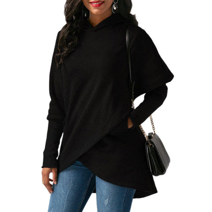 Loose Hooded Irregular Long Sleeve Sweatshirt For Women Wholesale