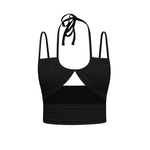 Solid Color Women'S Cutout Sexy Halterneck Ultra-Short Knitted Vest Tight Wholesale Crop Tops
