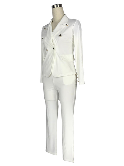 Button Slim Blazer + Pencil Pants 2 Piece Sets Wholesale Office Wear