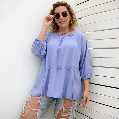 Drawstring Loose Solid Wholesale Plus Size Tops