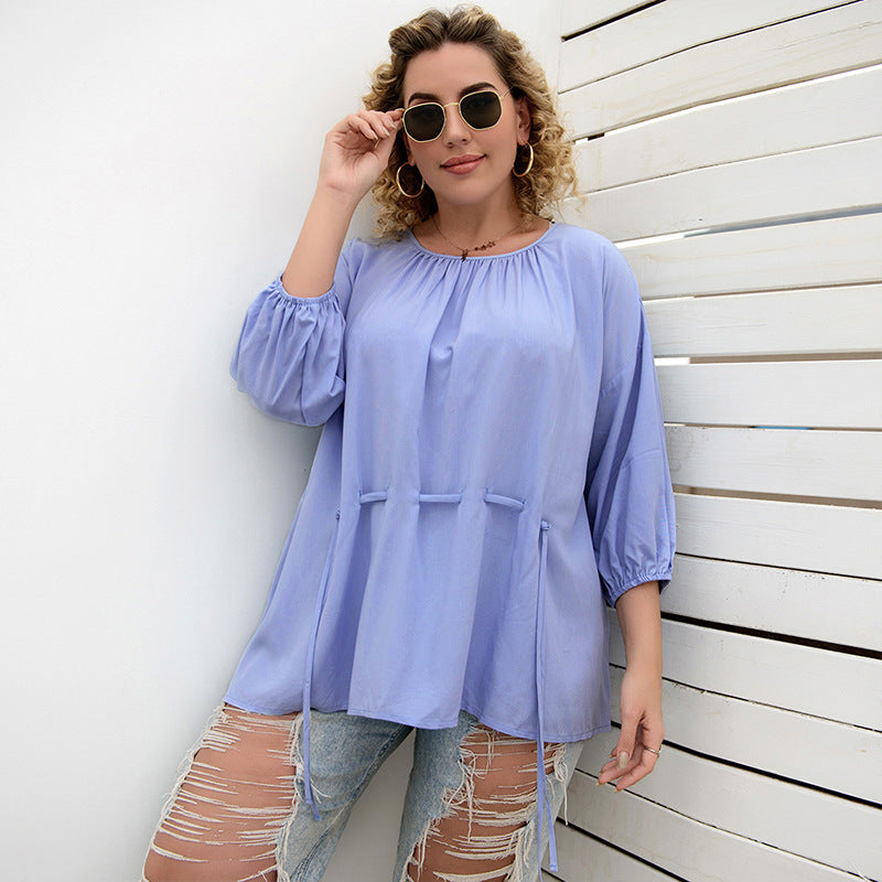 Drawstring Loose Solid Wholesale Plus Size Tops