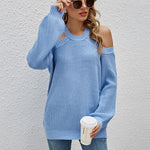 New Women Sexy Lantern Sleeve Off-Shoulder Solid Color Sweater