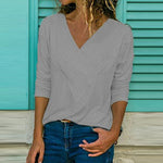 Women Wholesale Long Sleeve Deep V-Neck Solid Color T-Shirt
