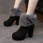 Winter Shoes Women Square High Heels Fur Warm Boots