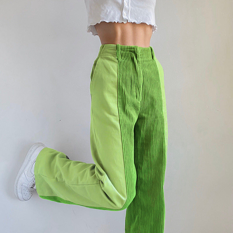 Corduroy Patchwork High Waist Wide Leg Pants