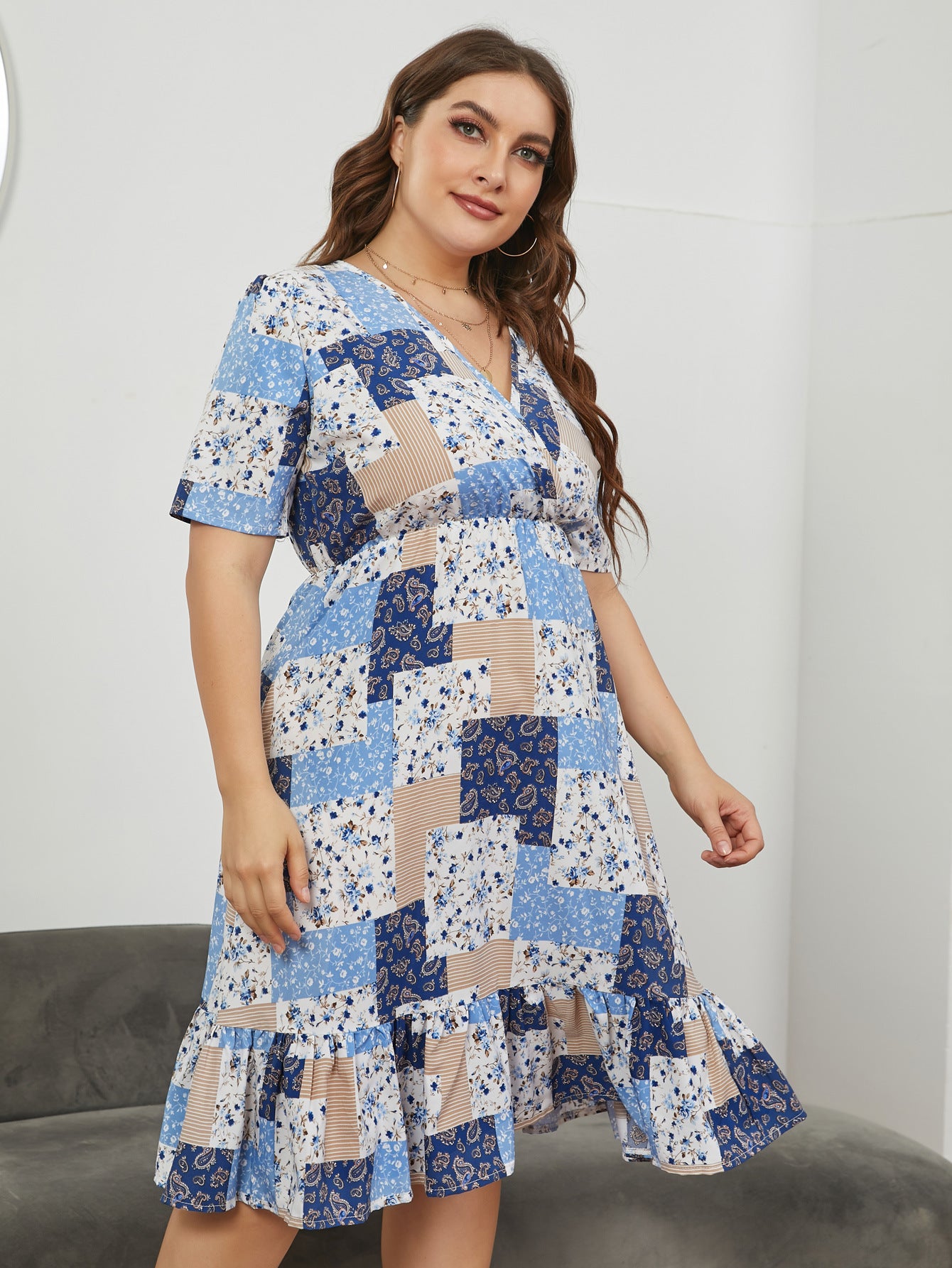 Plus Size Printing Wholesale Slim Midi Dress