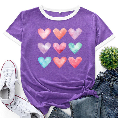 Heart Print Short Sleeve Wholesale T-shirts For Women Summer