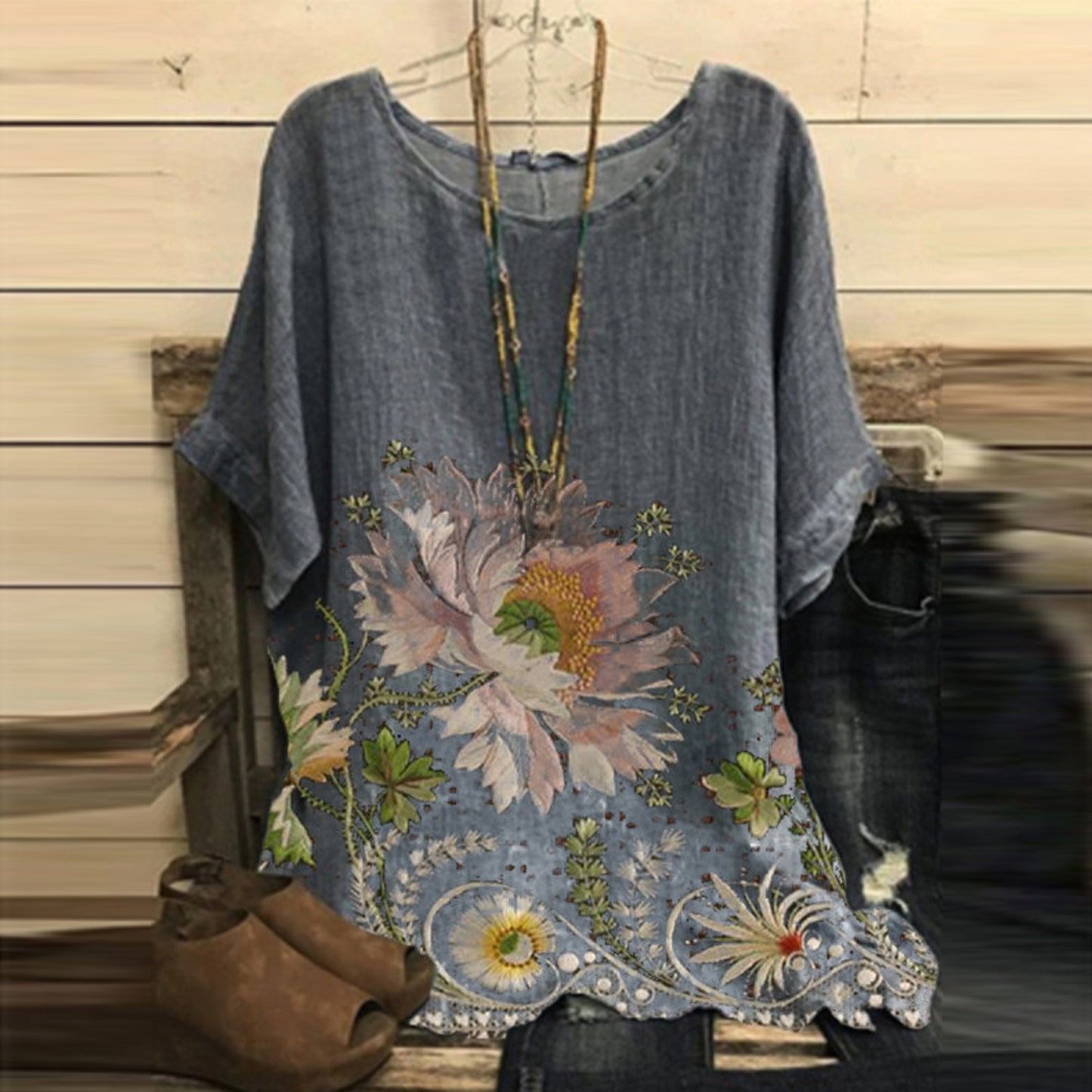 Casual Women Clothing Printed Round Neck Wholesale T Shirts ST202010