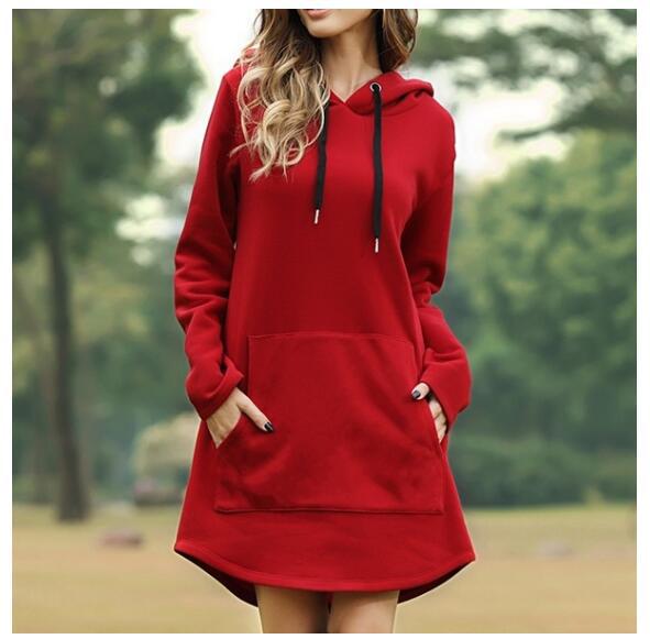 Loose Solid Color Wholesale Dresses Long-Sleeved Hoodie Dress