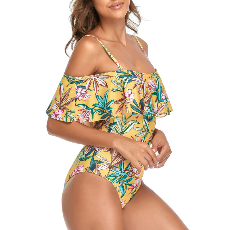 Women Ruffle Print Sling One-Piece Wholesale Swimsuit Companies