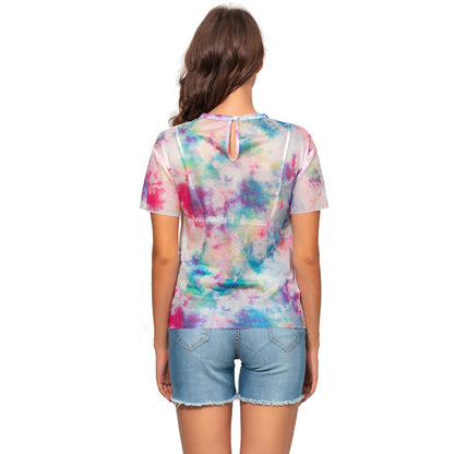 Tie Dye See Through Crew Neck Short Sleeve Tee Wholesale T Shirts