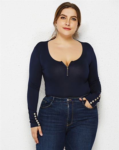 Bottoming Zipper Wholesale Plus Size Bodysuits