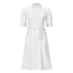 Lace Stand Collar Short Sleeve Wholesale Midi Dresses With Belt