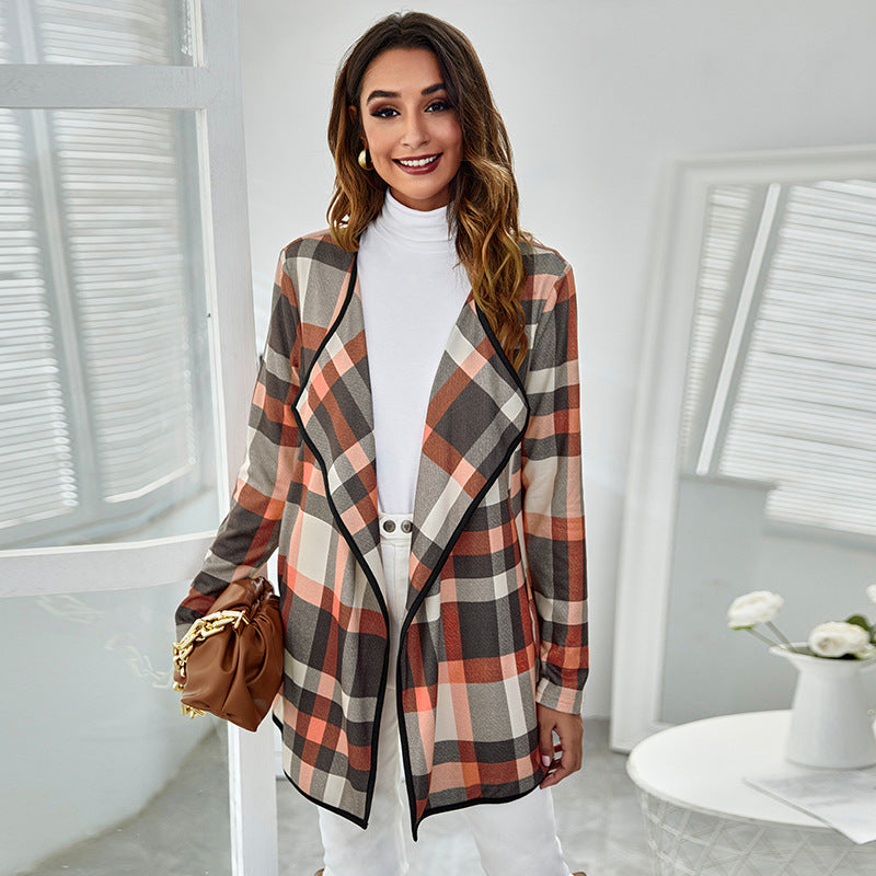 Loose Casual Plaid Print Coat Women Fashion