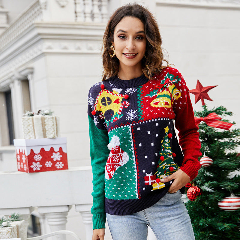 Winter Christmas Crew Neck Long Sleeve Christmas Print Sweater Wholesale