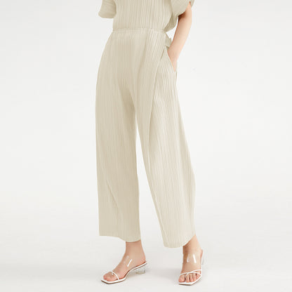 Ruched Solid Irregular Pocket Wide Leg Pants