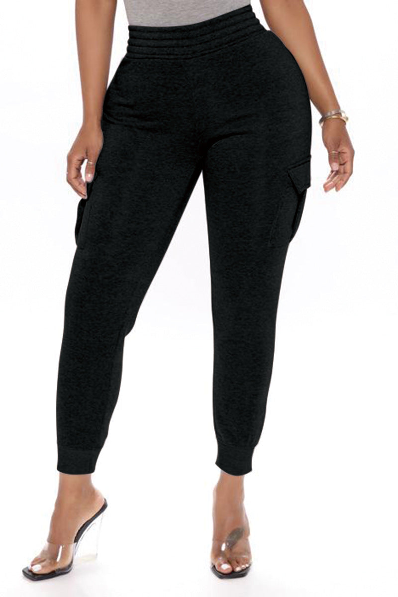 Solid Color Multipocket Elastic Waist Harlan Pants Trousers Wholesale Womens Sweatpants